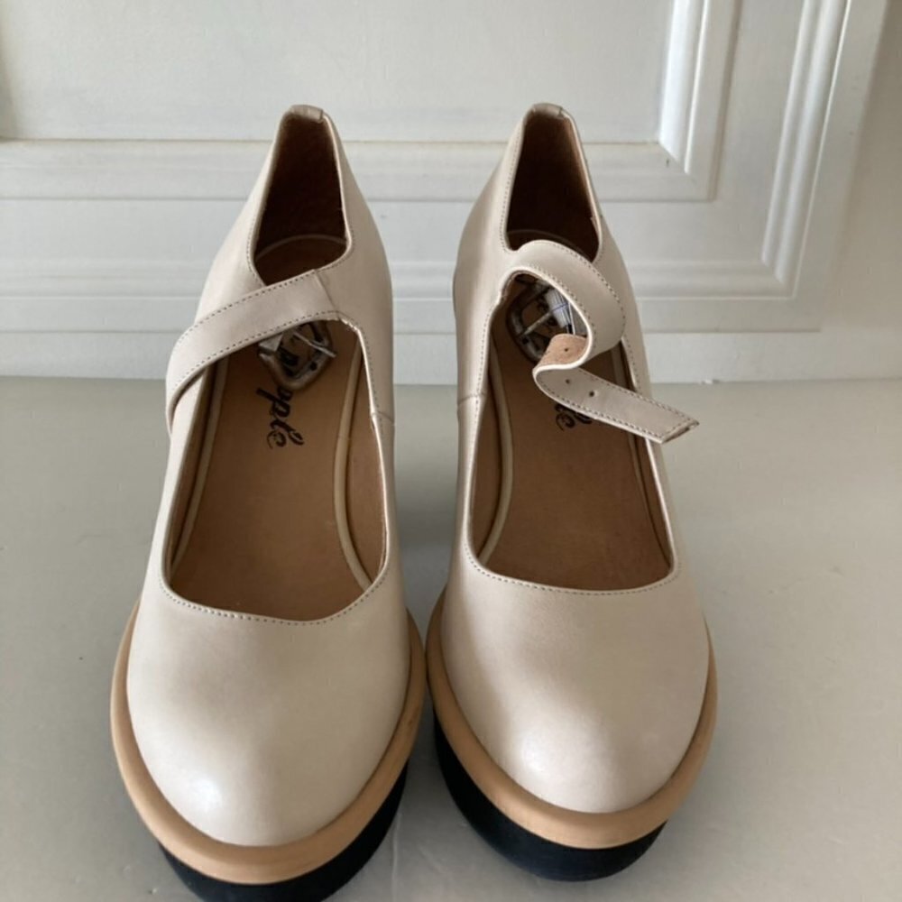 Free People Maggie MJ Ivory Leather Platform Heels Sz 41 - Picture 4 of 8